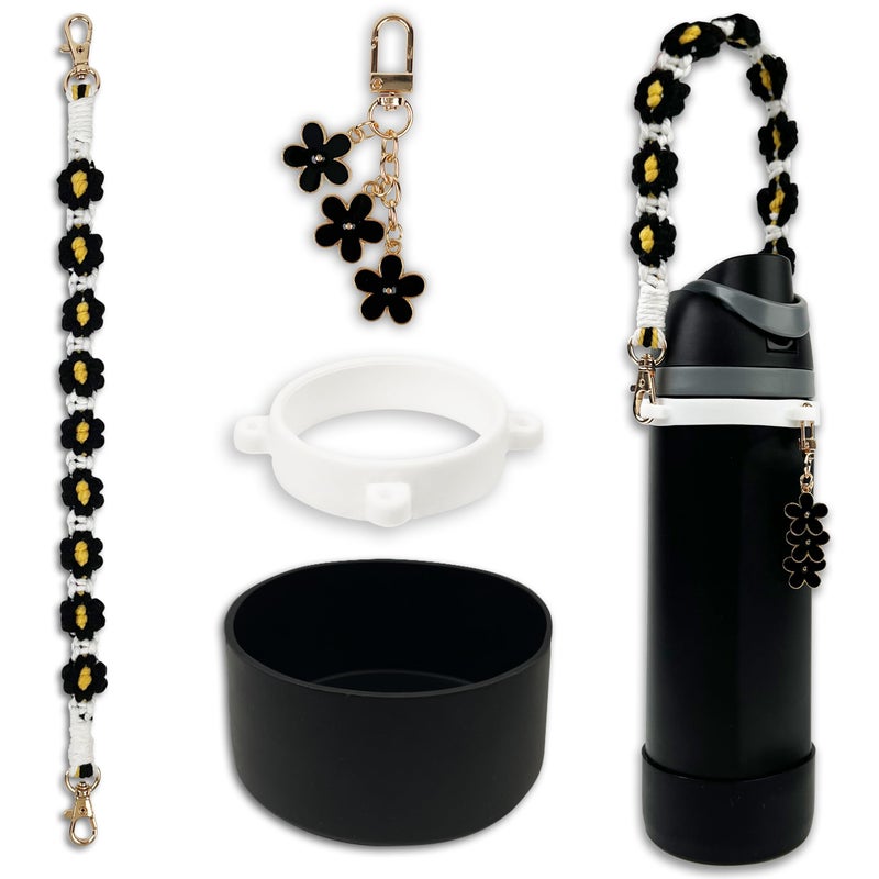 SITKOL Silicone Boot Set for Owala Water Bottle 32 oz - Includes Water Bottle Handle Strap - Perfect Owala Accessories, Fits Owala Tumbler, Owala Free Sip, for Pink owala (Black) - Image 1